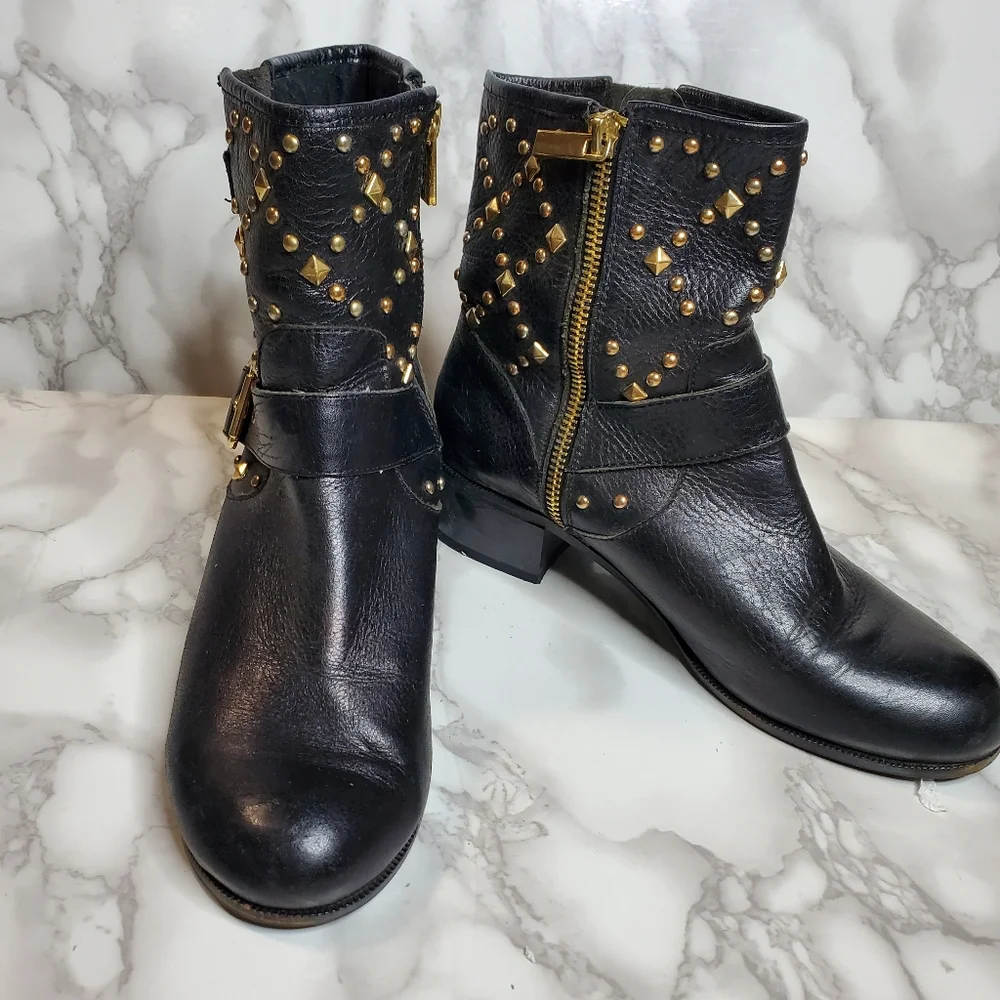 I.N.C Golf Studded Black Leather Ankle Boots 7.5